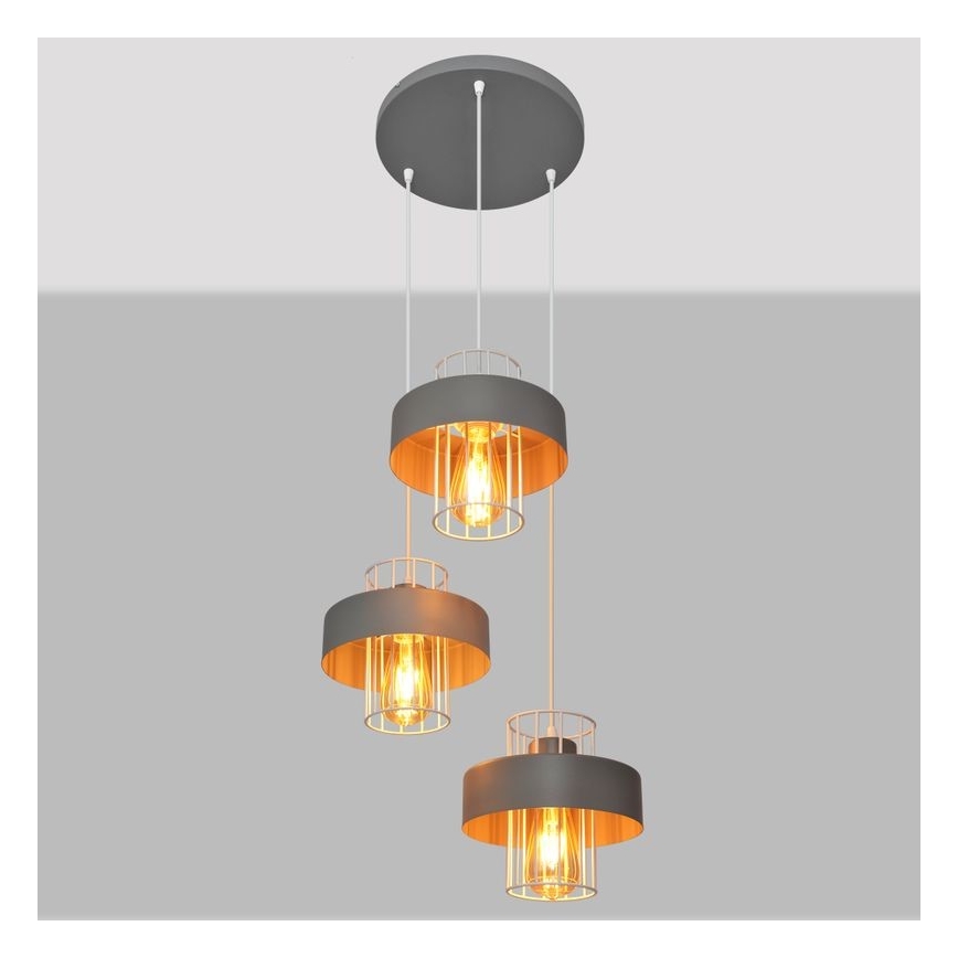 Chandelier on a string VOLTA 3xE27/60W/230V d. 42 cm grey