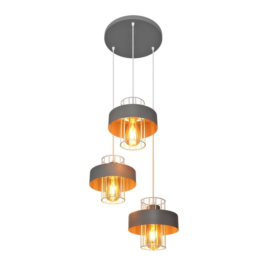 Chandelier on a string VOLTA 3xE27/60W/230V d. 42 cm grey