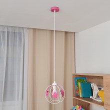 Children's chandelier on a string STARS 1xE27/15W/230V pink/white