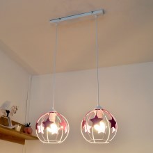 Children's chandelier on a string STARS 2xE27/15W/230V pink/white