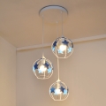 Children's chandelier on a string STARS 3xE27/15W/230V blue/white