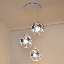 Children's chandelier on a string STARS 3xE27/15W/230V blue/white