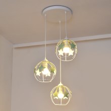 Children's chandelier on a string STARS 3xE27/15W/230V green/white