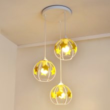 Children's chandelier on a string STARS 3xE27/15W/230V yellow/white