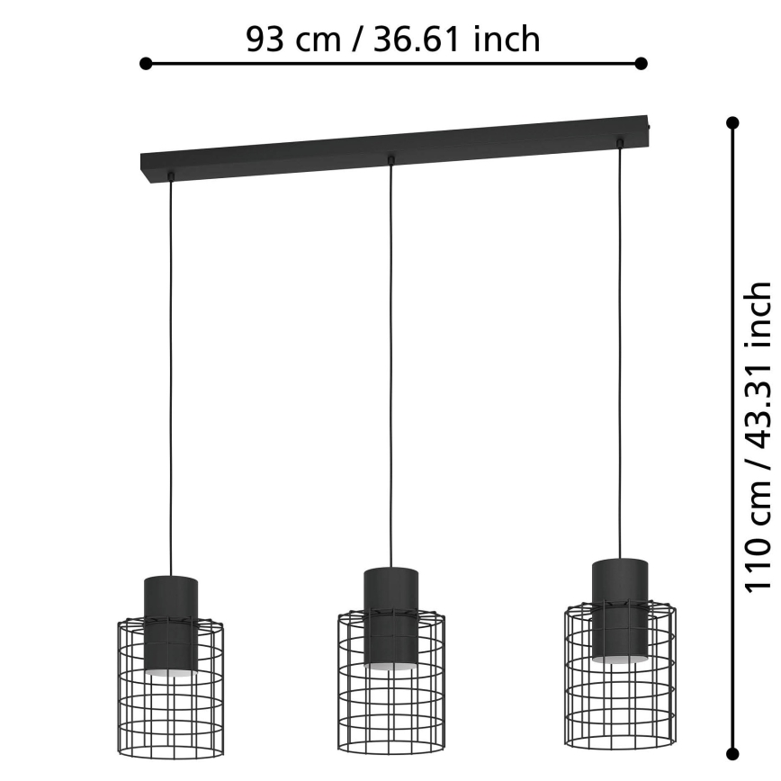 Eglo - Chandelier on a string 3xE27/40W/230V black