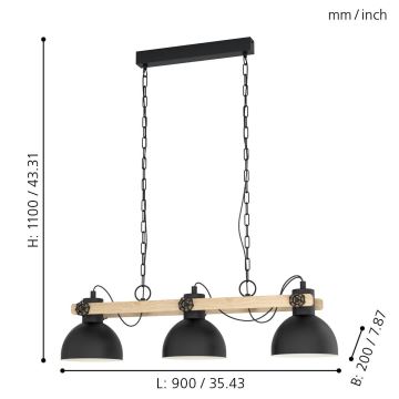 Eglo - Chandelier on a chain 3xE27/28W/230V - FSC certified