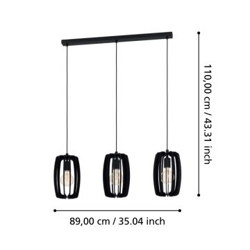 Eglo - Chandelier on a string 3xE27/40W/230V black