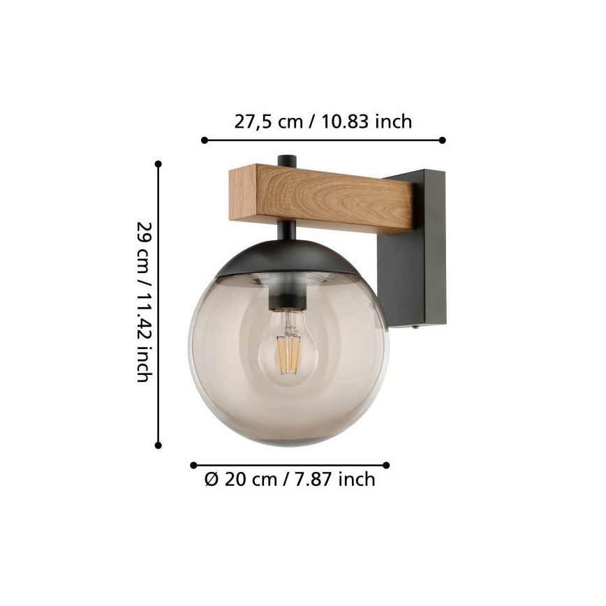 Eglo - Outdoor wall light 1xE27/40W/230V black/wood IP44