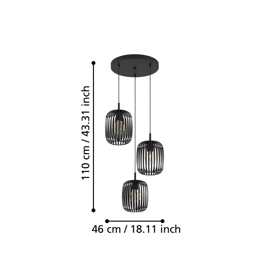 Eglo - Chandelier on a string 3xE27/40W/230V black