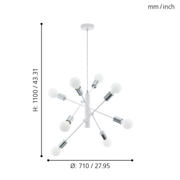 Eglo - Chandelier on a string 8xE27/60W/230V white