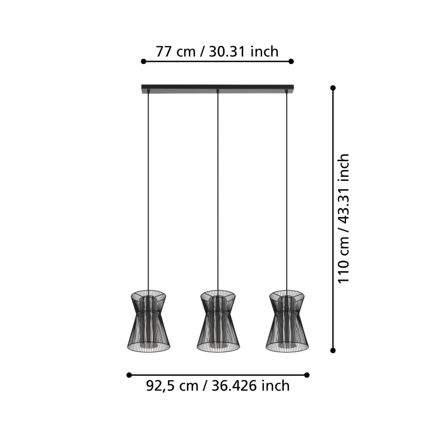 Eglo - Chandelier on a string 3xE27/40W/230V black