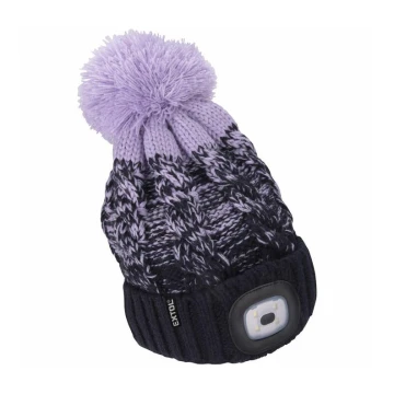 Extol-Hat with a headlamp and USB charging 300 mAh blue/purple with pompom size UNI