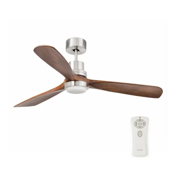 FARO 33518DC - LED Ceiling fan LANTAU LED/15W/230V chrome/wood + remote control