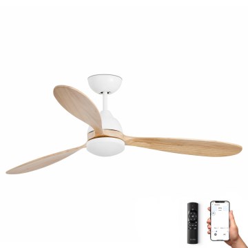 FARO 33524WP - LED Ceiling fan POROS L LED/19W/230V wood/white d. 132 cm SMART + remote control