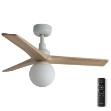 FARO 34281-11L - Ceiling fan KLIM S 1xE27/15W/230V wood/white d. 92,5 cm + remote control