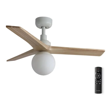 FARO 34281-11L - Ceiling fan KLIM S 1xE27/15W/230V wood/white d. 92,5 cm + remote control