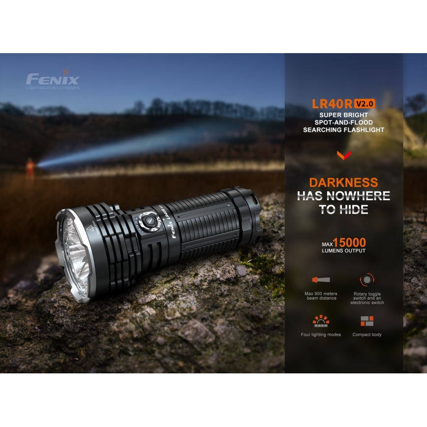 Fenix LR40RV20 - LED Rechargeable flashlight LED/USB IP68 15000 lm 177 h