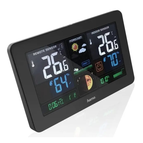 Hama - Weather station clock color + LCD USB display Lamps4sale alarm black with | and