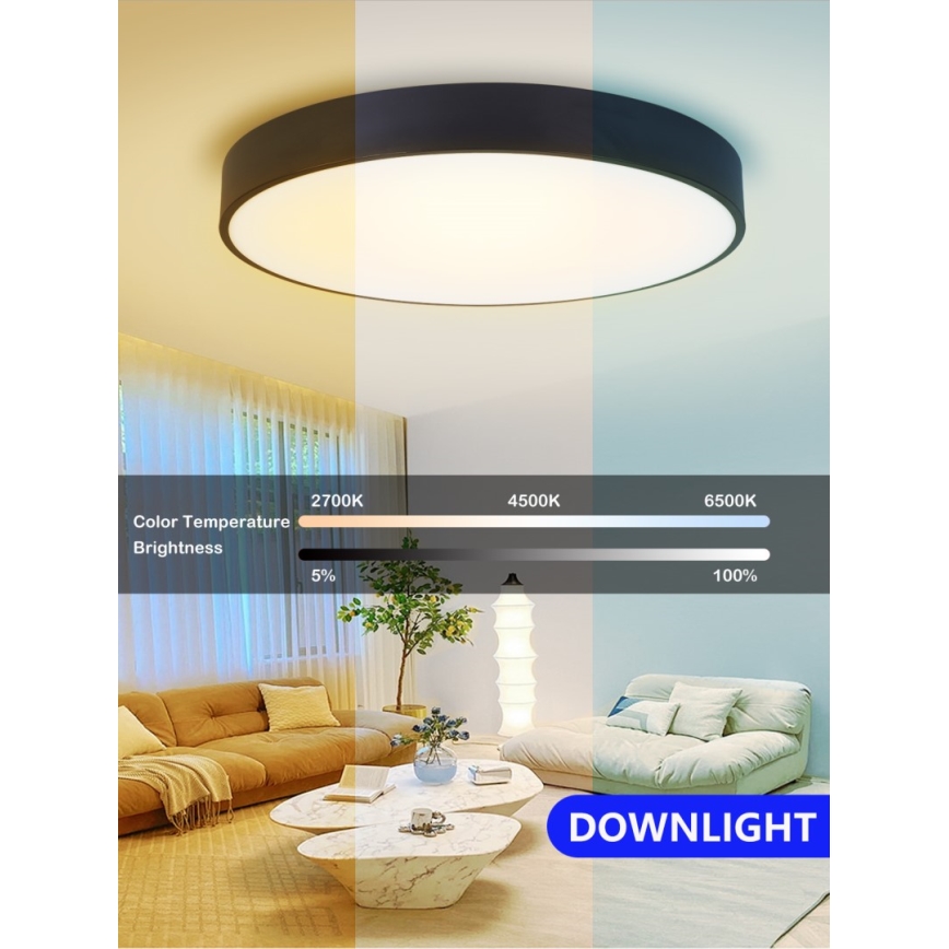 Immax NEO 07203L-LED Dimmable ceiling light RONDATE 65W/230V 3000-6000K Tuya black + remote control