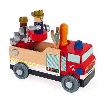 Janod - Wooden building set BRICOKIDS fire truck