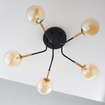 Jupiter 2038 - Chandelier on a pole BURANO 5xG9/10W/230V black/gold/beige