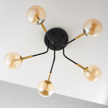 Jupiter 2038 - Chandelier on a pole BURANO 5xG9/10W/230V black/gold/beige