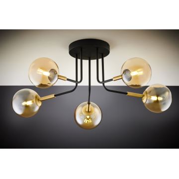 Jupiter 2038 - Chandelier on a pole BURANO 5xG9/10W/230V black/gold/beige