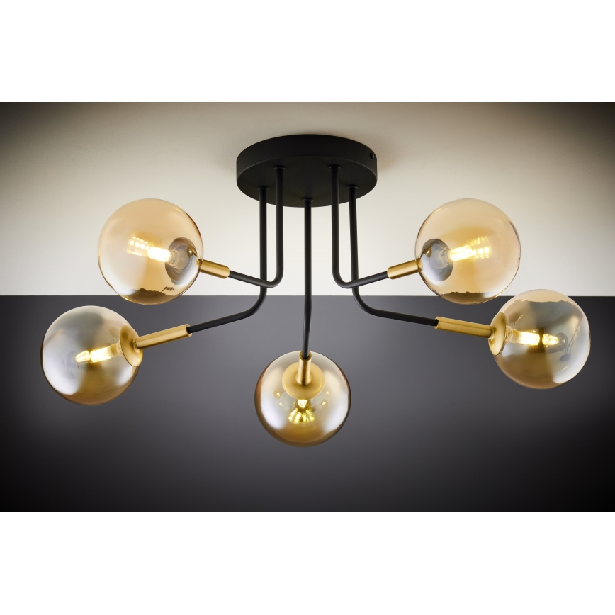 Jupiter 2038 - Chandelier on a pole BURANO 5xG9/10W/230V black/gold/beige