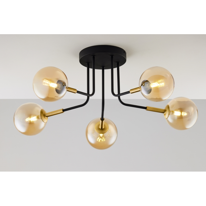 Jupiter 2038 - Chandelier on a pole BURANO 5xG9/10W/230V black/gold/beige