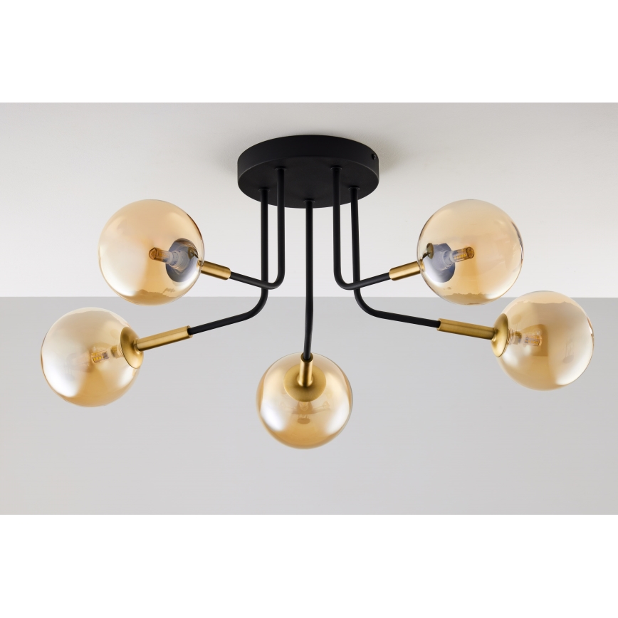 Jupiter 2038 - Chandelier on a pole BURANO 5xG9/10W/230V black/gold/beige