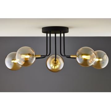 Jupiter 2038 - Chandelier on a pole BURANO 5xG9/10W/230V black/gold/beige