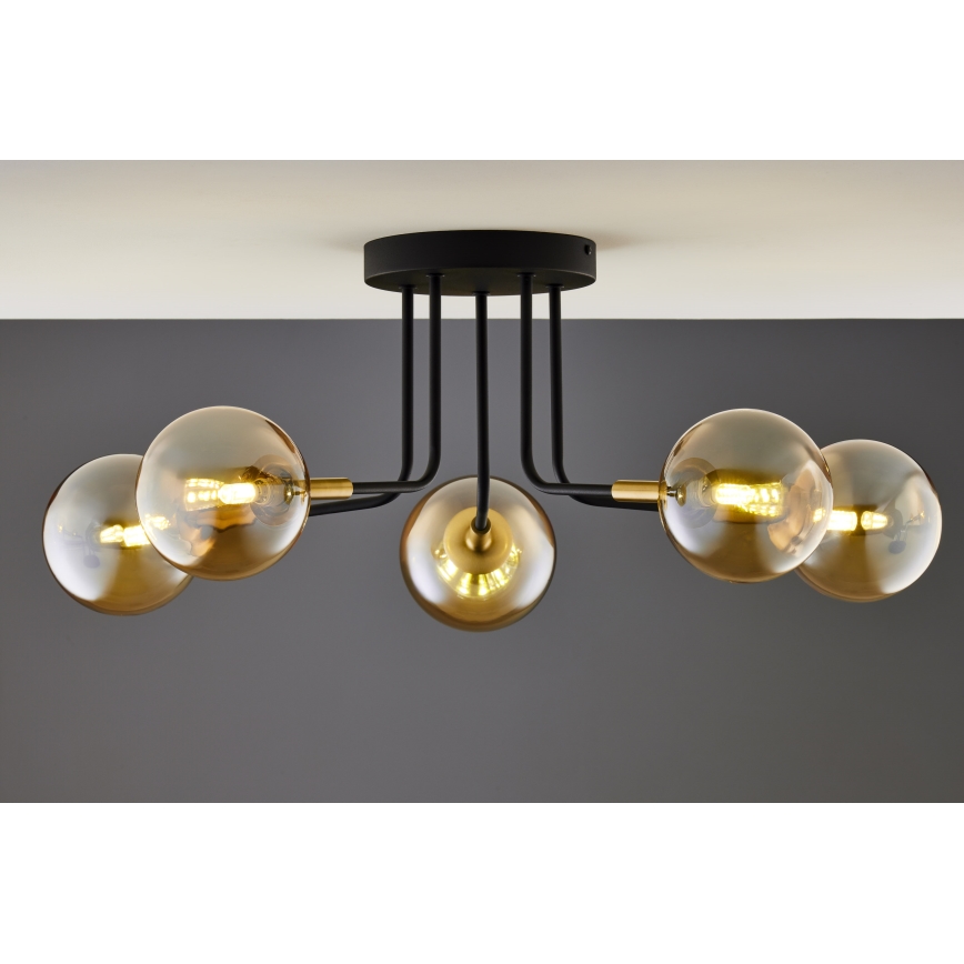 Jupiter 2038 - Chandelier on a pole BURANO 5xG9/10W/230V black/gold/beige