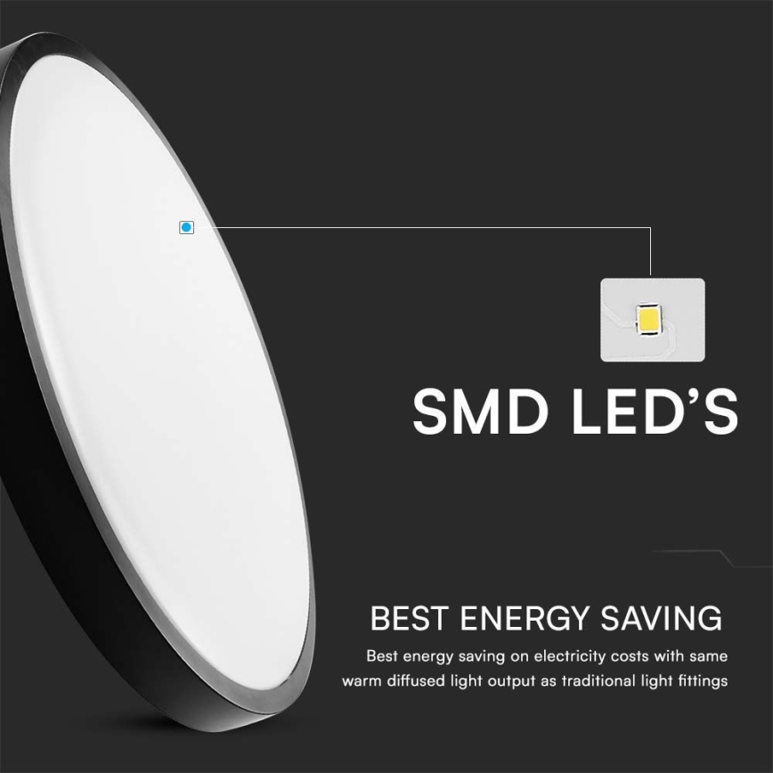 LED Bathroom ceiling light SAMSUNG CHIP LED/18W/230V IP44 3000K d. 25 cm black