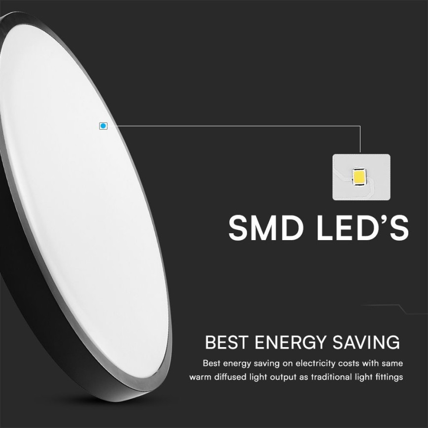 LED Bathroom ceiling light with sensor SAMSUNG CHIP LED/18W/230V IP44 4000K d. 29 cm black + remote control