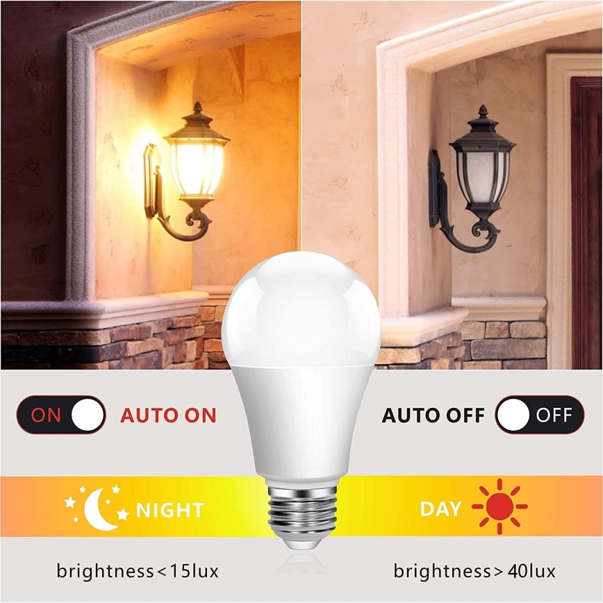 LED Bulb with a dusk sensor ECOLINE A60 E27/9W/230V 3000K -  Brilagi