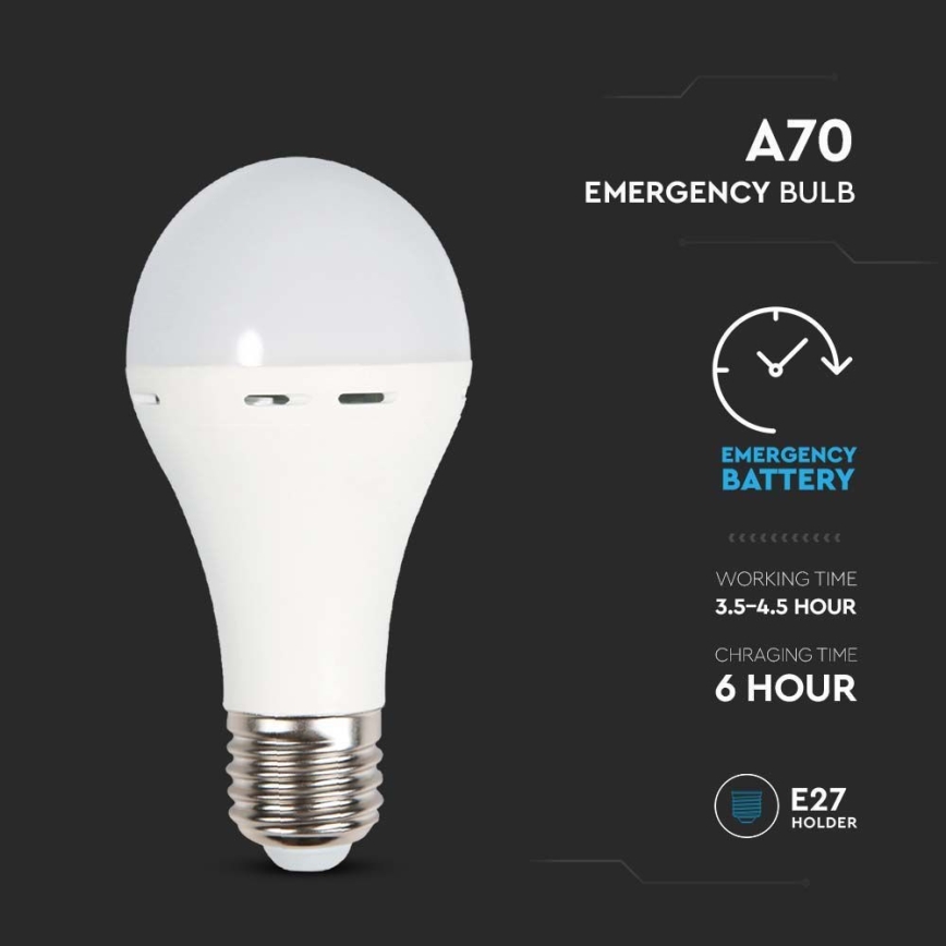 LED Bulb with emergency mode A70 E27/9W/230V 4000K