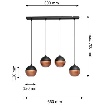 LED Chandelier on a string MIDWAY 4xGU10/4,8W/230V black/copper