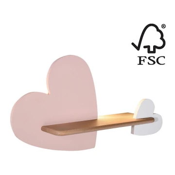 LED Children's wall light with a shelf HEART LED/5W/230V pink/white/wood - FSC certified