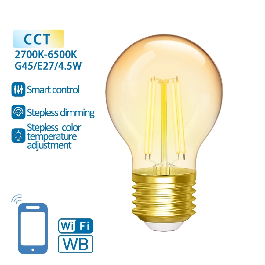 LED Dimmable bulb FILAMENT G45 E27/4,5W/230V 2700-6500K Wi-Fi - Aigostar