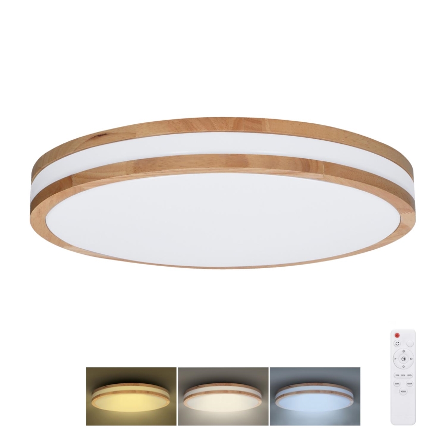 LED Dimmable ceiling light WOODY LED/48W/230V 3000-6500K oak d. 38 cm + remote control