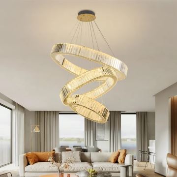 LED Dimmable crystal chandelier on a string LED/115W/230V 3000-6500K chrome/gold + remote control