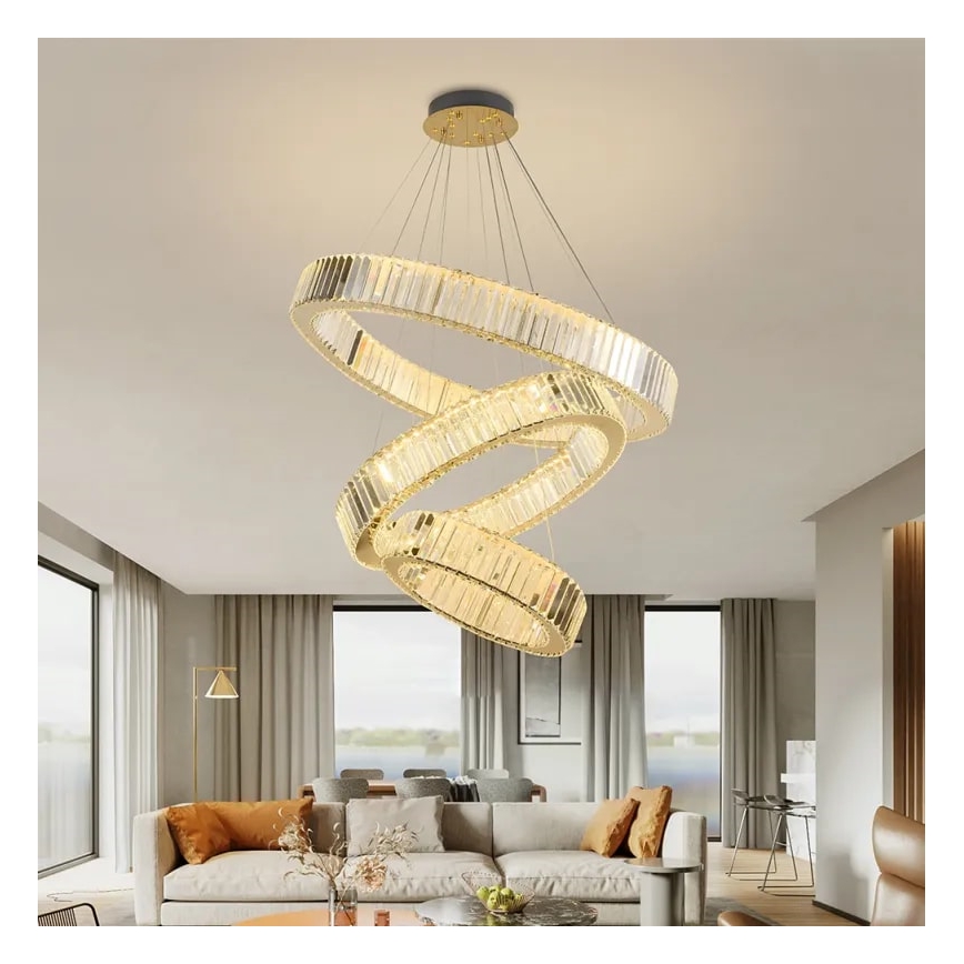 LED Dimmable crystal chandelier on a string LED/115W/230V 3000-6500K chrome/gold + remote control