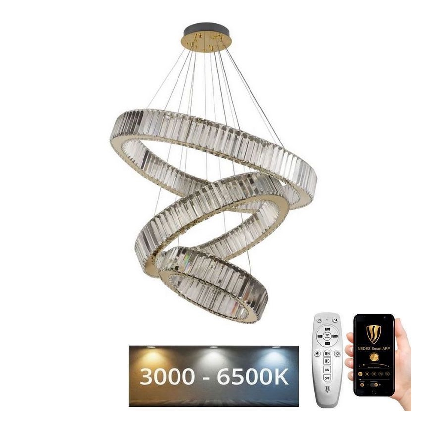 LED Dimmable crystal chandelier on a string LED/115W/230V 3000-6500K chrome/gold + remote control