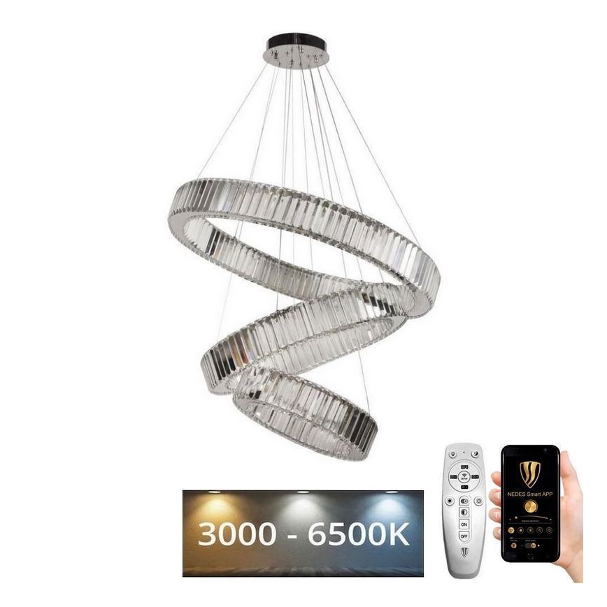 LED Dimmable crystal chandelier on a string LED/115W/230V 3000-6500K chrome + remote control