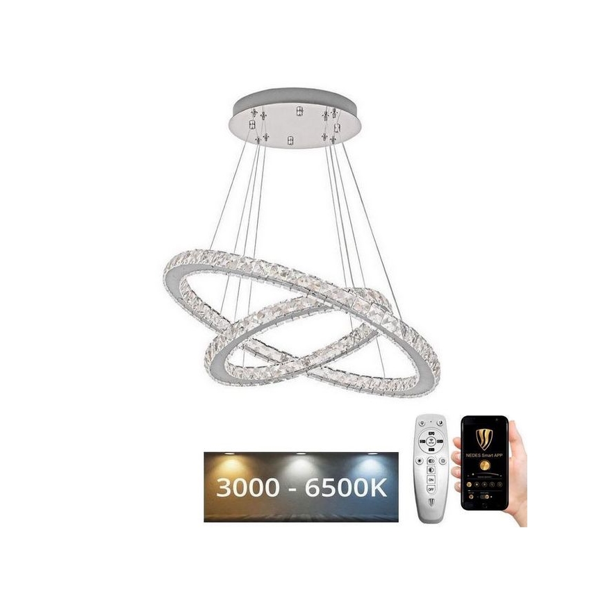 LED Dimmable crystal chandelier on a string LED/115W/230V 3000-6500K silver + remote control