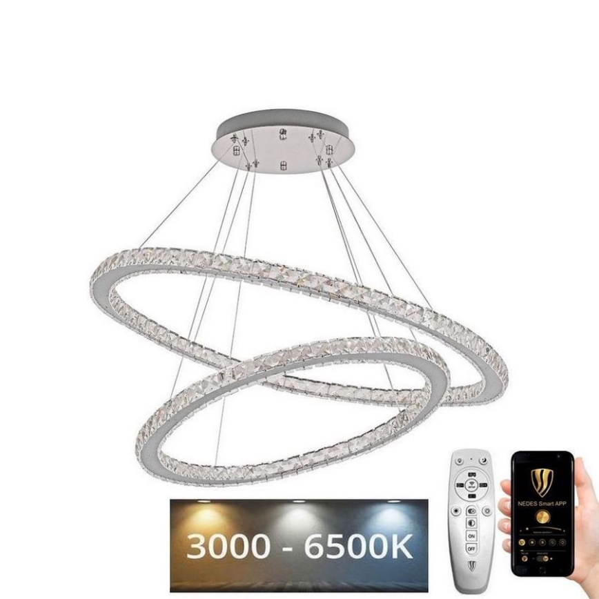 LED Dimmable crystal chandelier on a string LED/160W/230V 3000-6500K silver + remote control