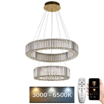 LED Dimmable crystal chandelier on a string LED/65W/230V 3000-6500K chrome/gold + remote control