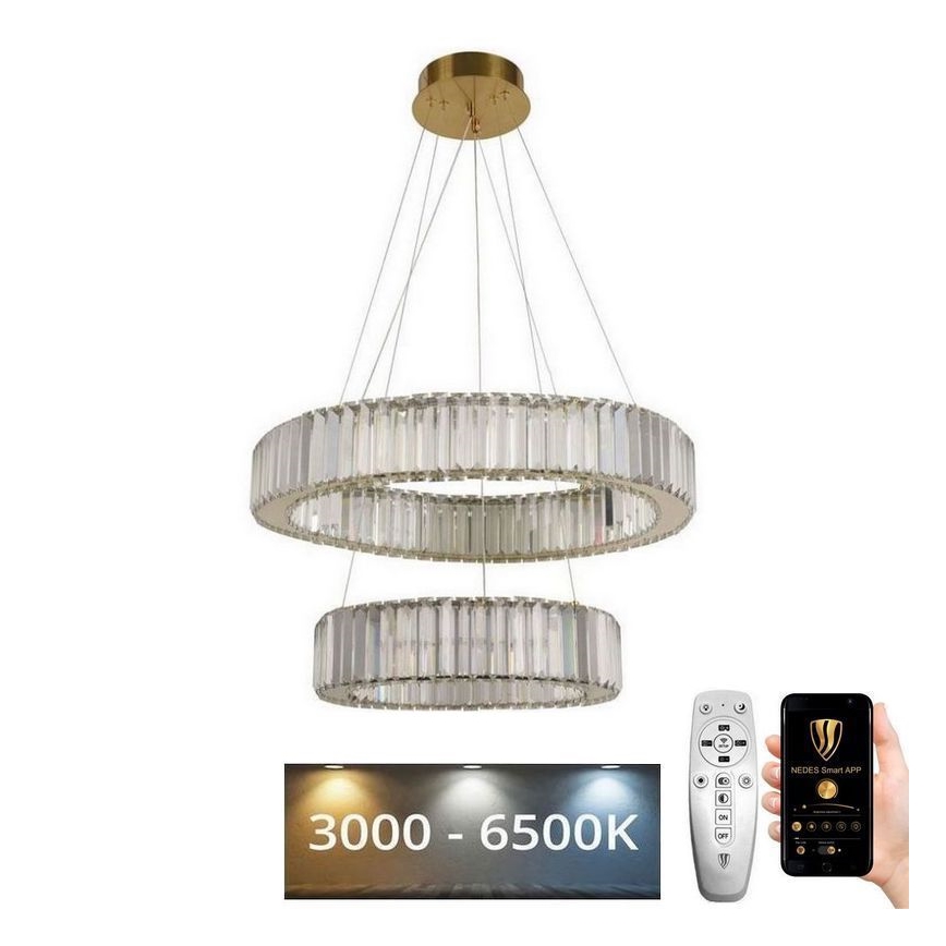 LED Dimmable crystal chandelier on a string LED/65W/230V 3000-6500K chrome/gold + remote control