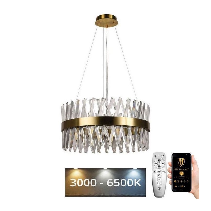 LED Dimmable crystal chandelier on a string LED/80W/230V 3000-6500K gold + remote control