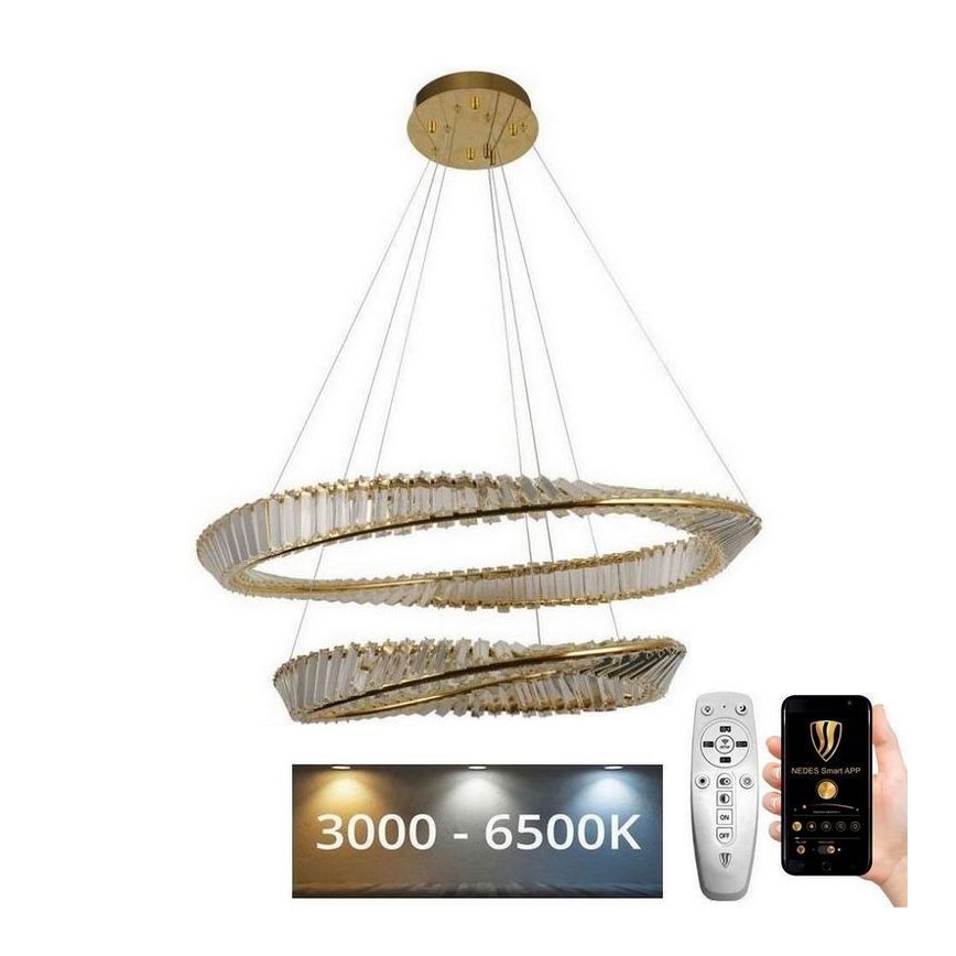 LED Dimmable crystal chandelier on a string LED/90W/230V 3000-6500K gold/chrome + remote control